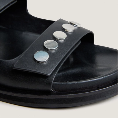 Double-strap mules black leather | walo
