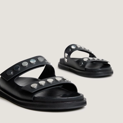 Double-strap mules black leather | walo