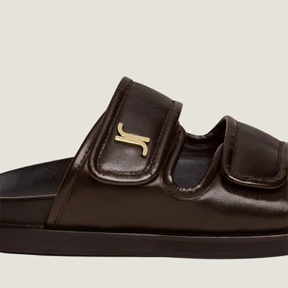 Monogrammed mules dark brown leather | win