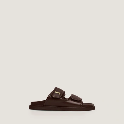 Monogrammed mules dark brown leather | win