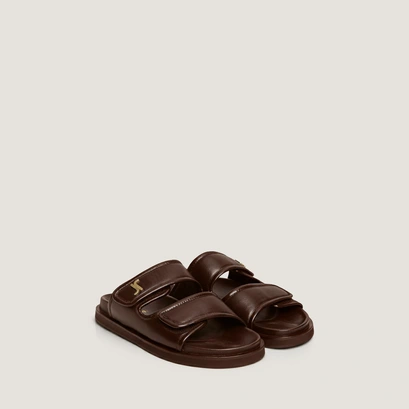 Monogrammed mules dark brown leather | win