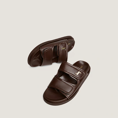 Monogrammed mules dark brown leather | win