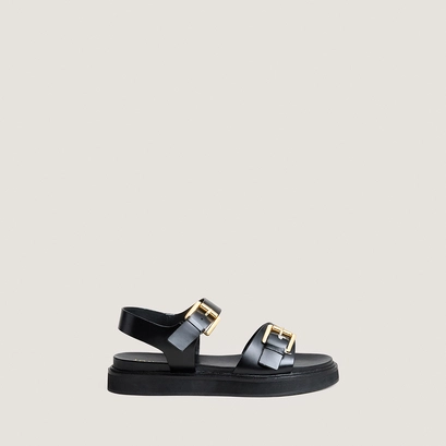 Double-strap sandals in black leather | waf