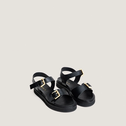 Double-strap sandals in black leather | waf