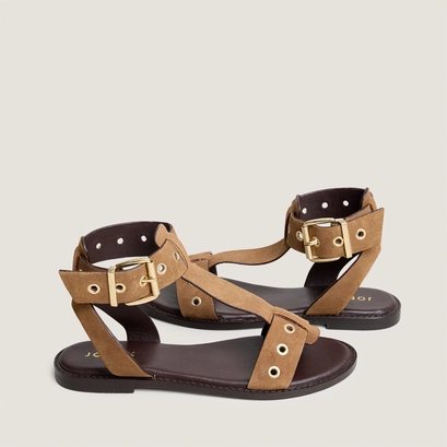 Structured ankle-strap sandals in taupe split leather | wizz