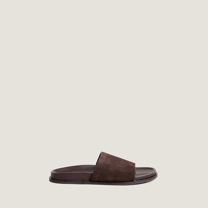 Flat mules in dark brown split leather | warner