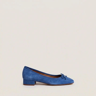 Ballet flats with heel in steel blue suede | dadou