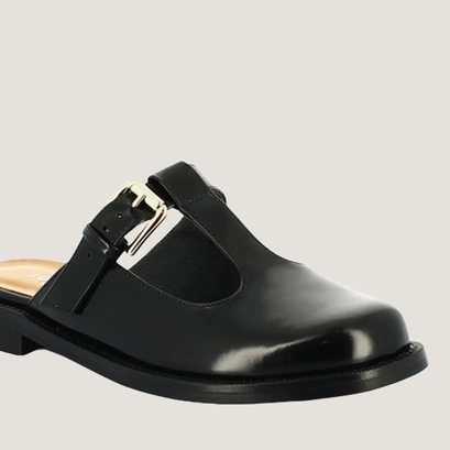 Lace-up mules in black glazed leather | darelle