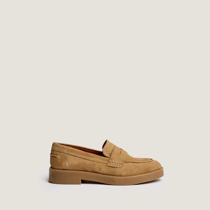 Round-toe loafers in taupe split leather | mirna