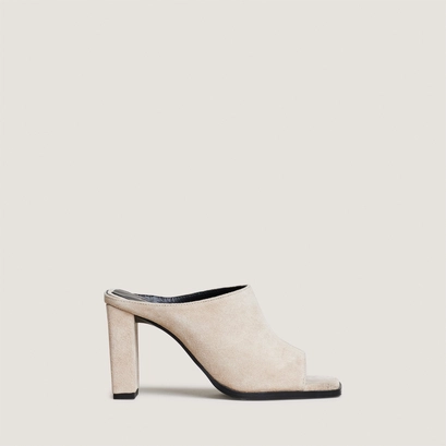 Heeled mules in ivory split leather | blair