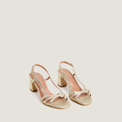 Heeled sandals in platinum metallic textile | vaiana
