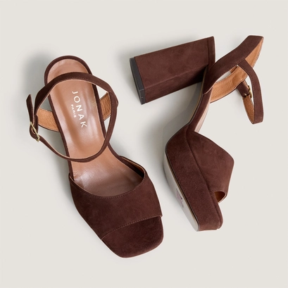 Open-toe high-heeled sandals in brown suede | vlada