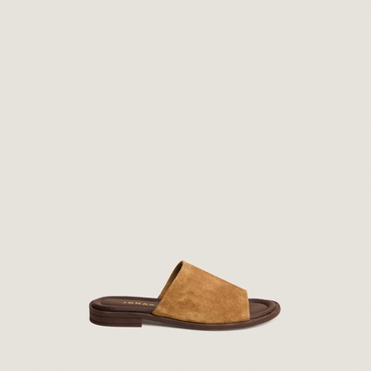 Thin-sole mules in tabacco slipt leather | janet