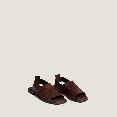 Elastic-strap sandals in brown split leather | joy