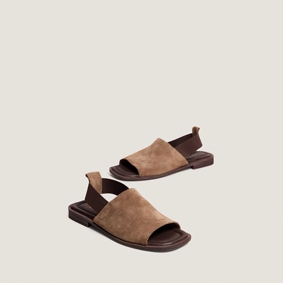 Elastic-strap sandals in taupe split leather | joy