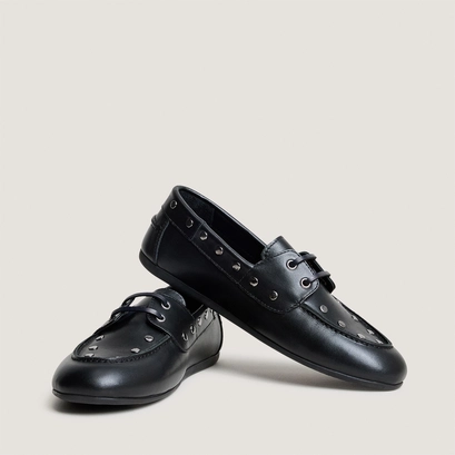 Studded lace-up loafers in black leather | lena