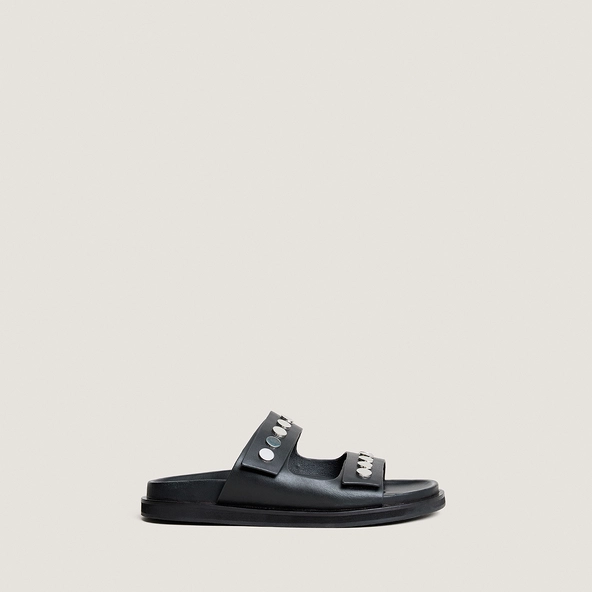 Double-strap mules Black leather | WALO