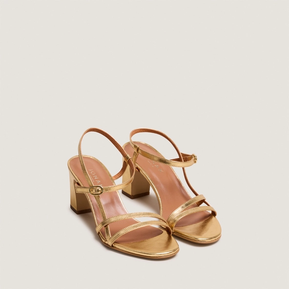 Strappy heeled sandals in gold metallic leather | VICOMTE