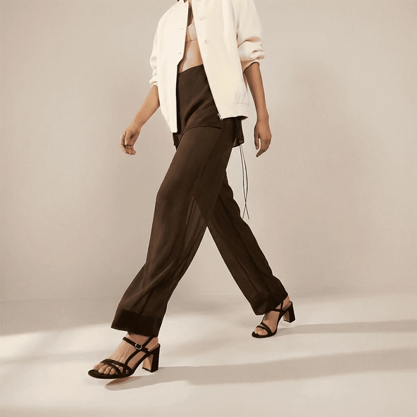 Strappy heeled sandals in brown suede | VICOMTE