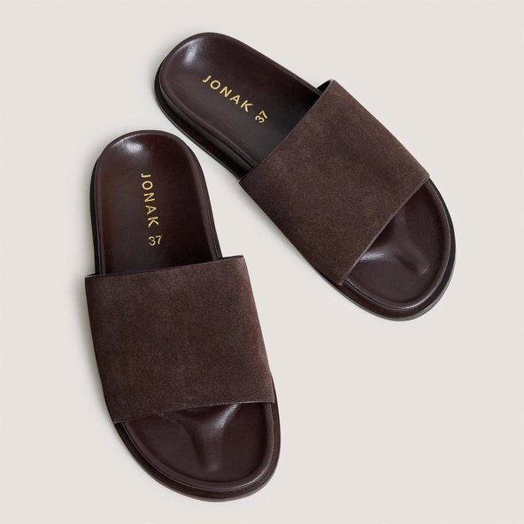 Flat mules in dark brown split leather | WARNER