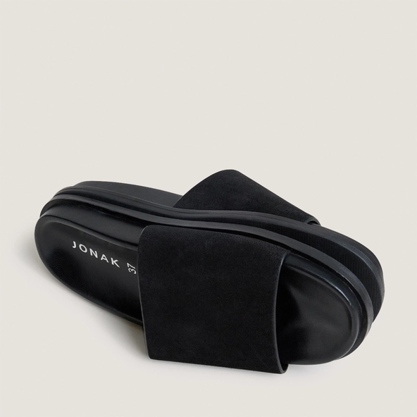 Flat mules in black split leather | WARNER