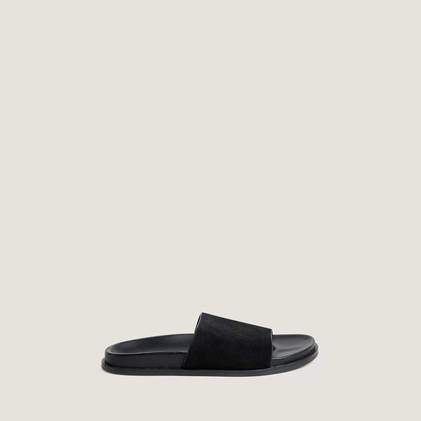 Flat mules in black split leather | WARNER