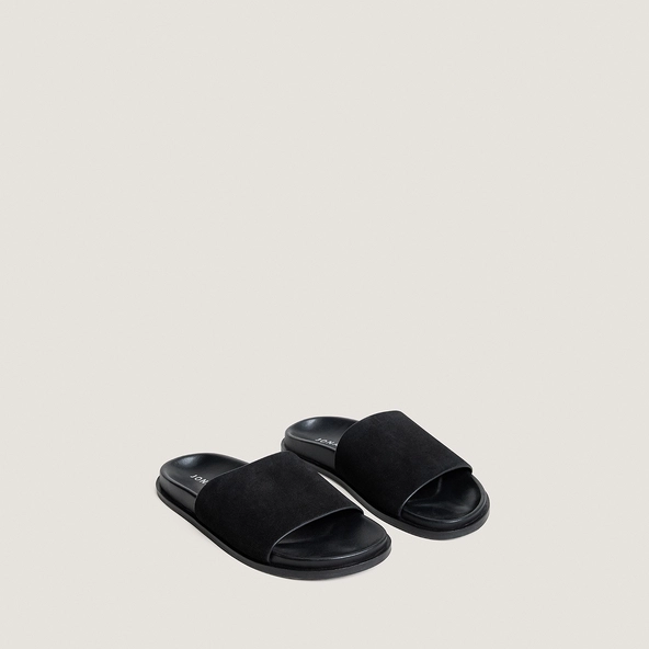 Flat mules in black split leather | WARNER