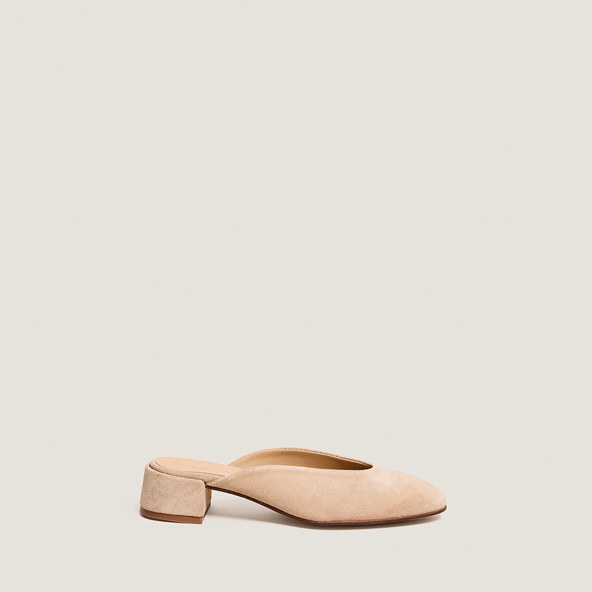 Flat mules and low heel in black ivory split leather | NINE