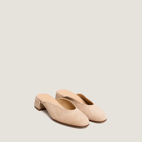 Flat mules and low heel in black ivory split leather | NINE
