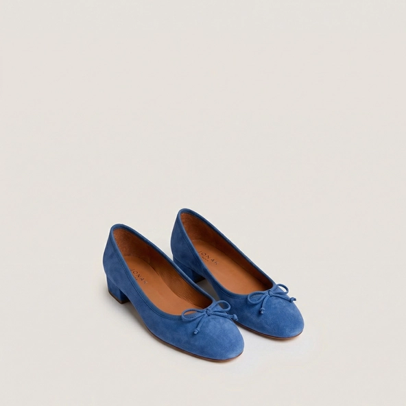 Ballet flats with heel in steel blue suede | DADOU