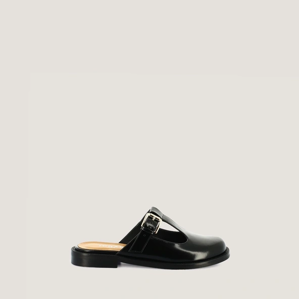 Lace-up mules in black glazed leather | DARELLE