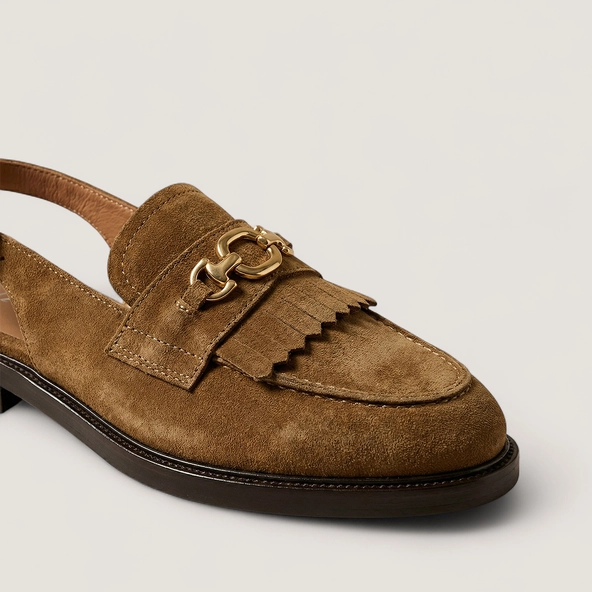 Backless loafers in tobacco split leather | DELPHY