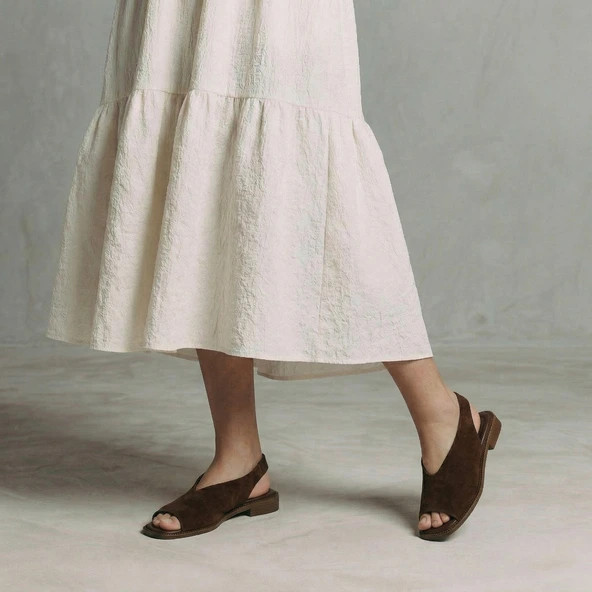 Ballet flats slingback in brown split leather | JESSY