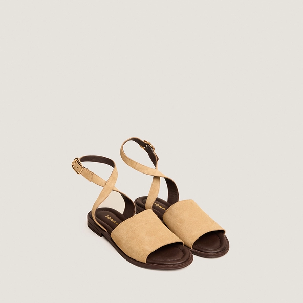 Adjustable-buckle sandals in beige split leather | JOHANA