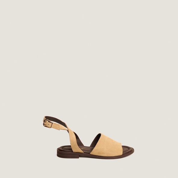 Adjustable-buckle sandals in beige split leather | JOHANA