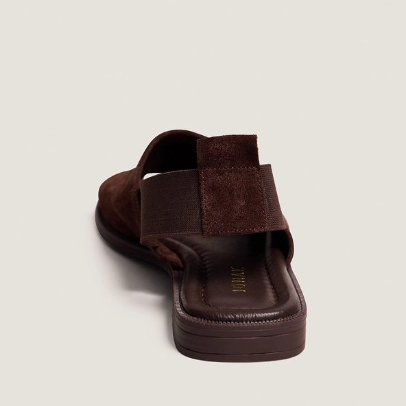Elastic-strap sandals in brown split leather | JOY