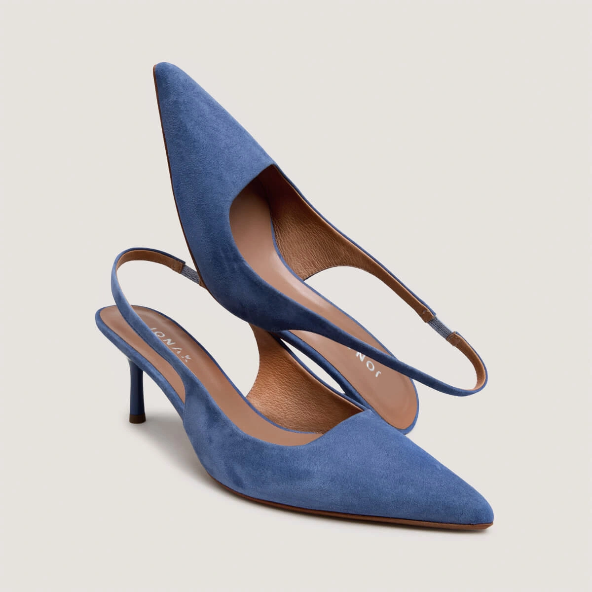Pointed-toe pumps in steel blue suede | DIAMANTINE