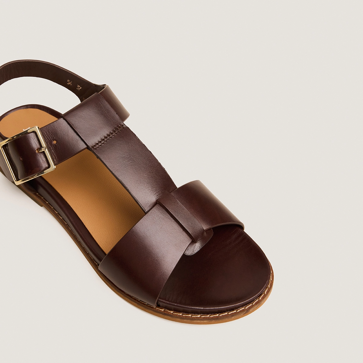 Adjustable sandals with large buckles in reddish-brown leather | ACCOCA