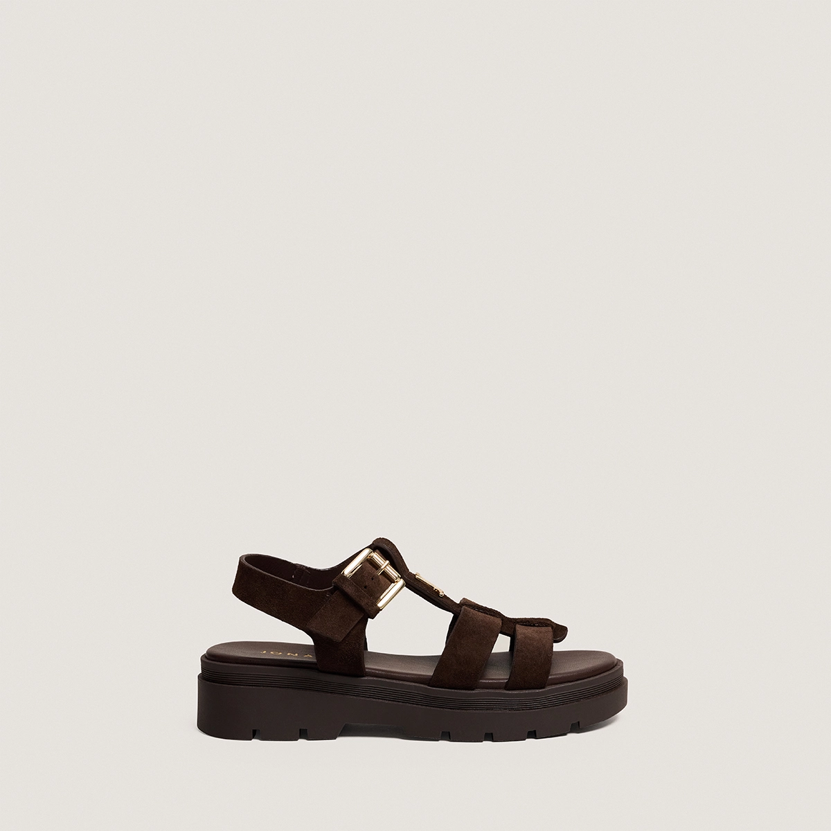 Platform sandals with adjustable buckles in brown split leather | LIVERPOOL