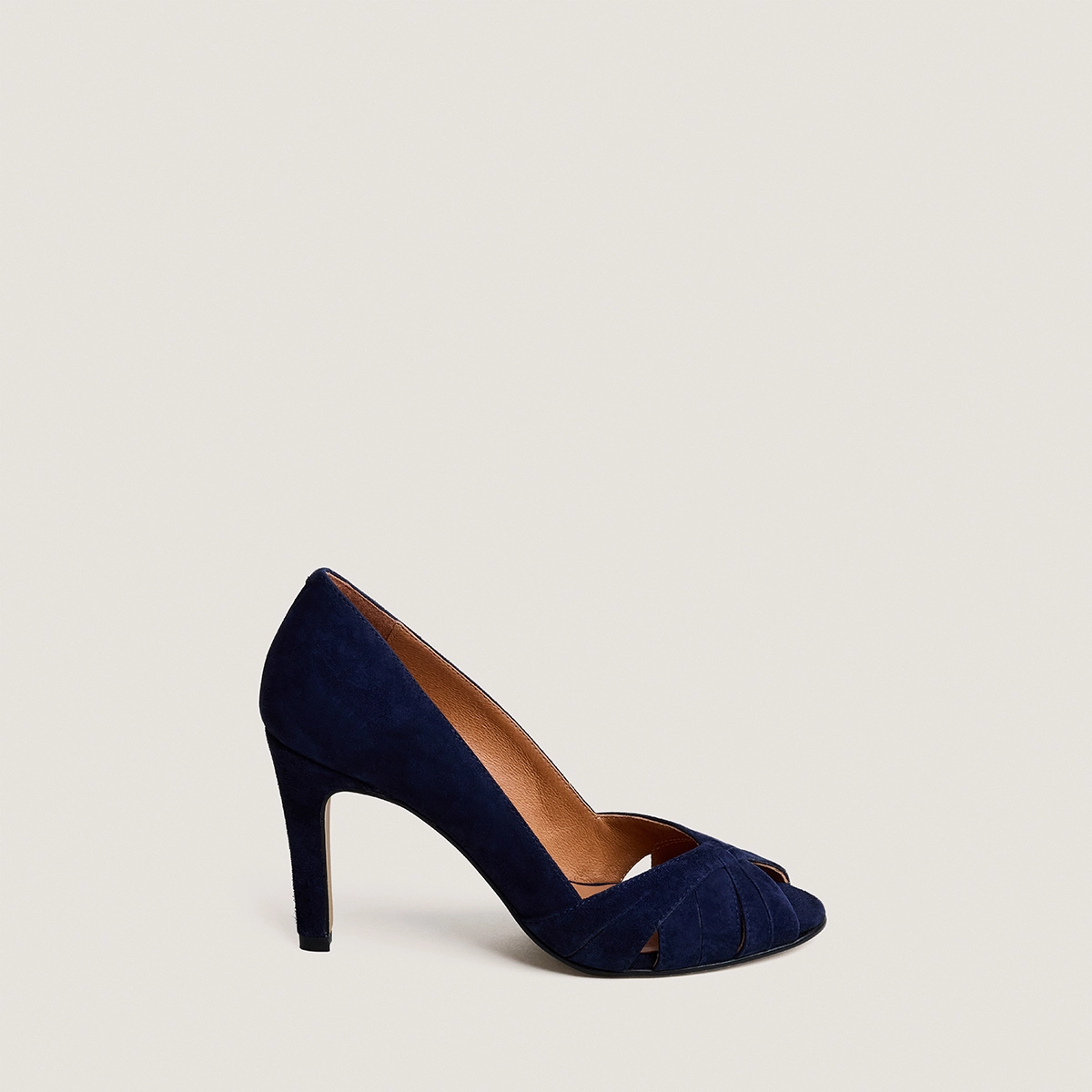 Peep-toe pumps in navy suede | DALBA