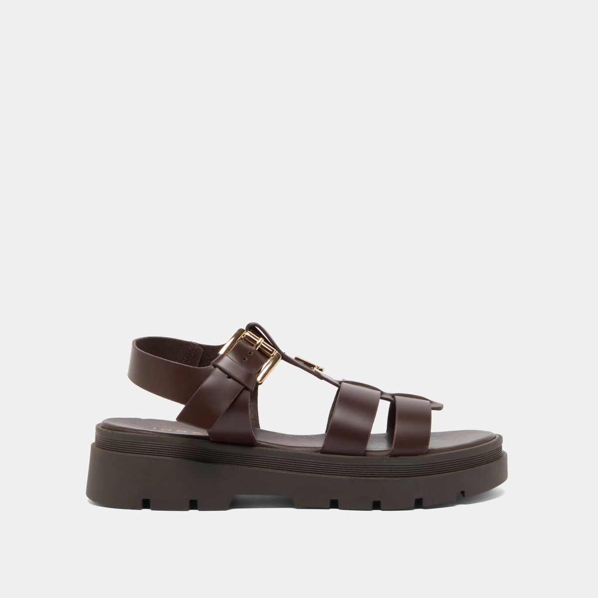 Platform sandals with monogram in brown leather | LIVERPOOL