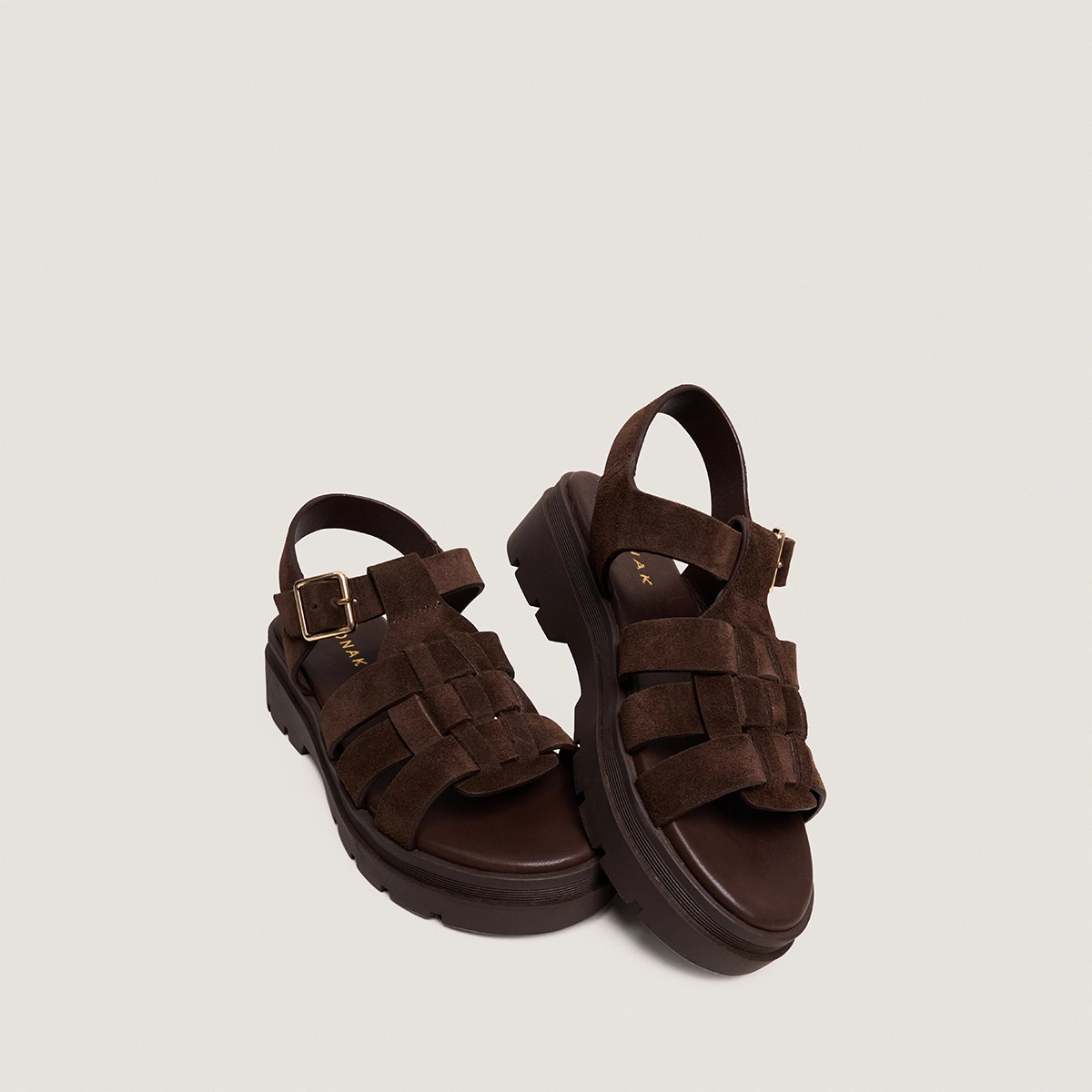 Sandals with treaded soles in brown split leather | LOUISIANE