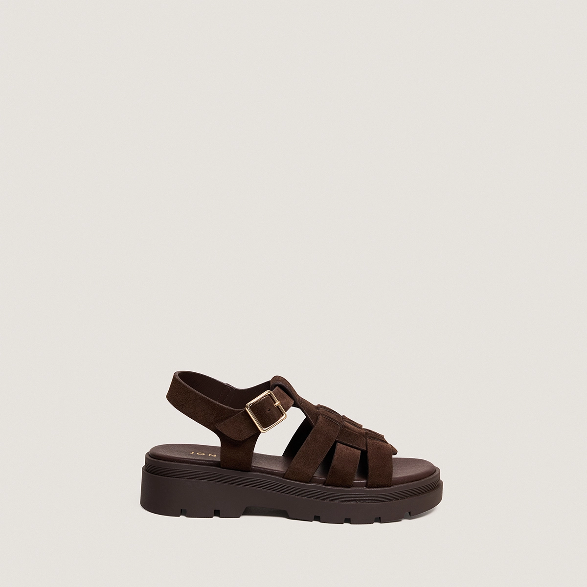 Sandals with treaded soles in brown split leather | LOUISIANE