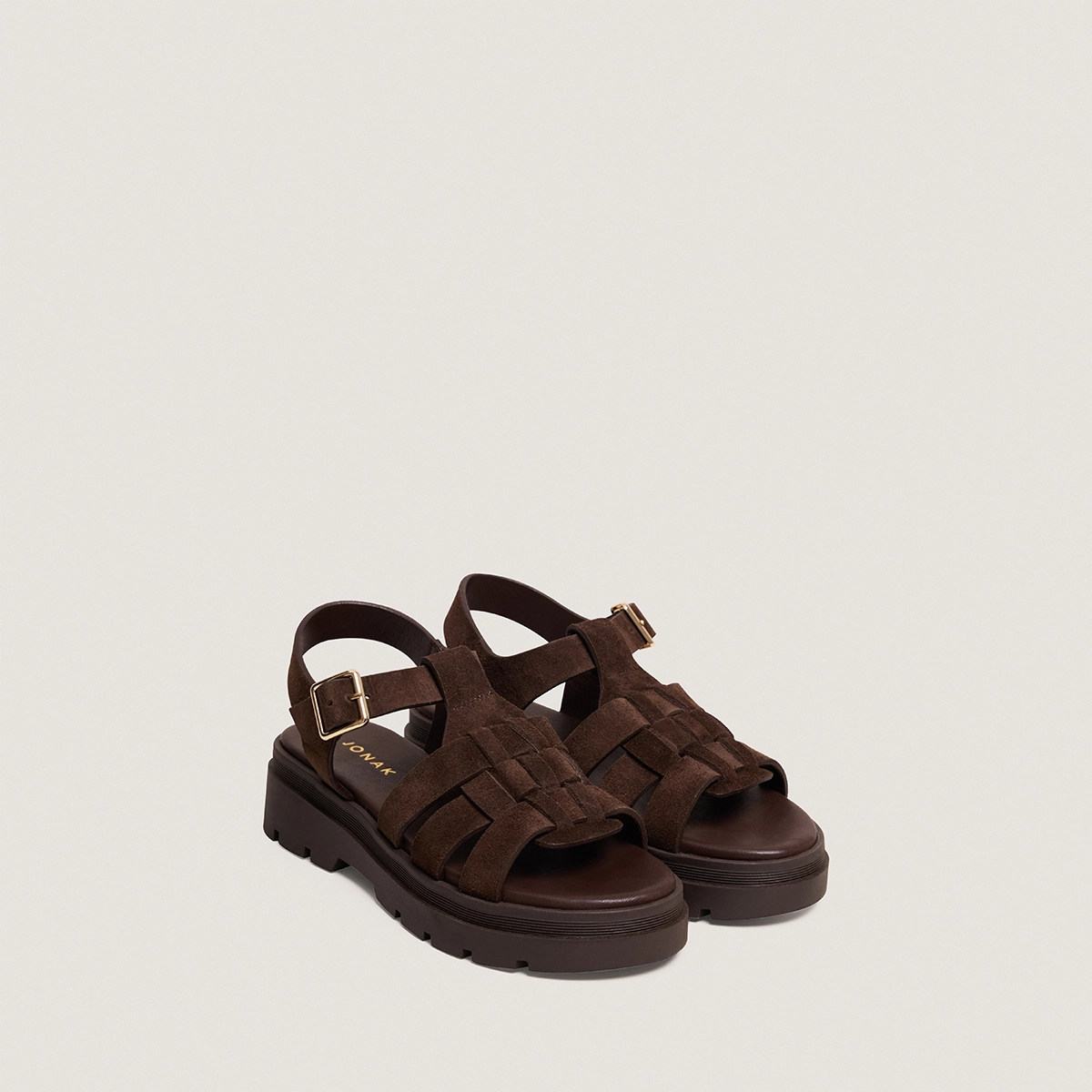 Sandals with treaded soles in brown split leather | LOUISIANE