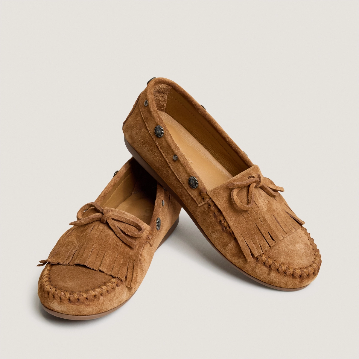 Soft lace-up loafers in cognac split leather | LOUISON