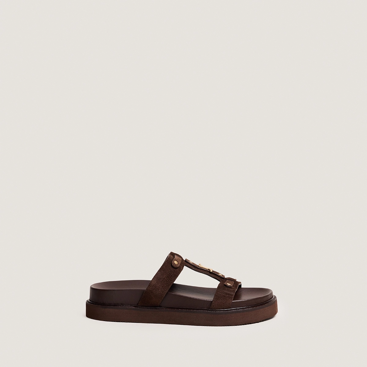 Platform sandals in brown split leather | LUANA