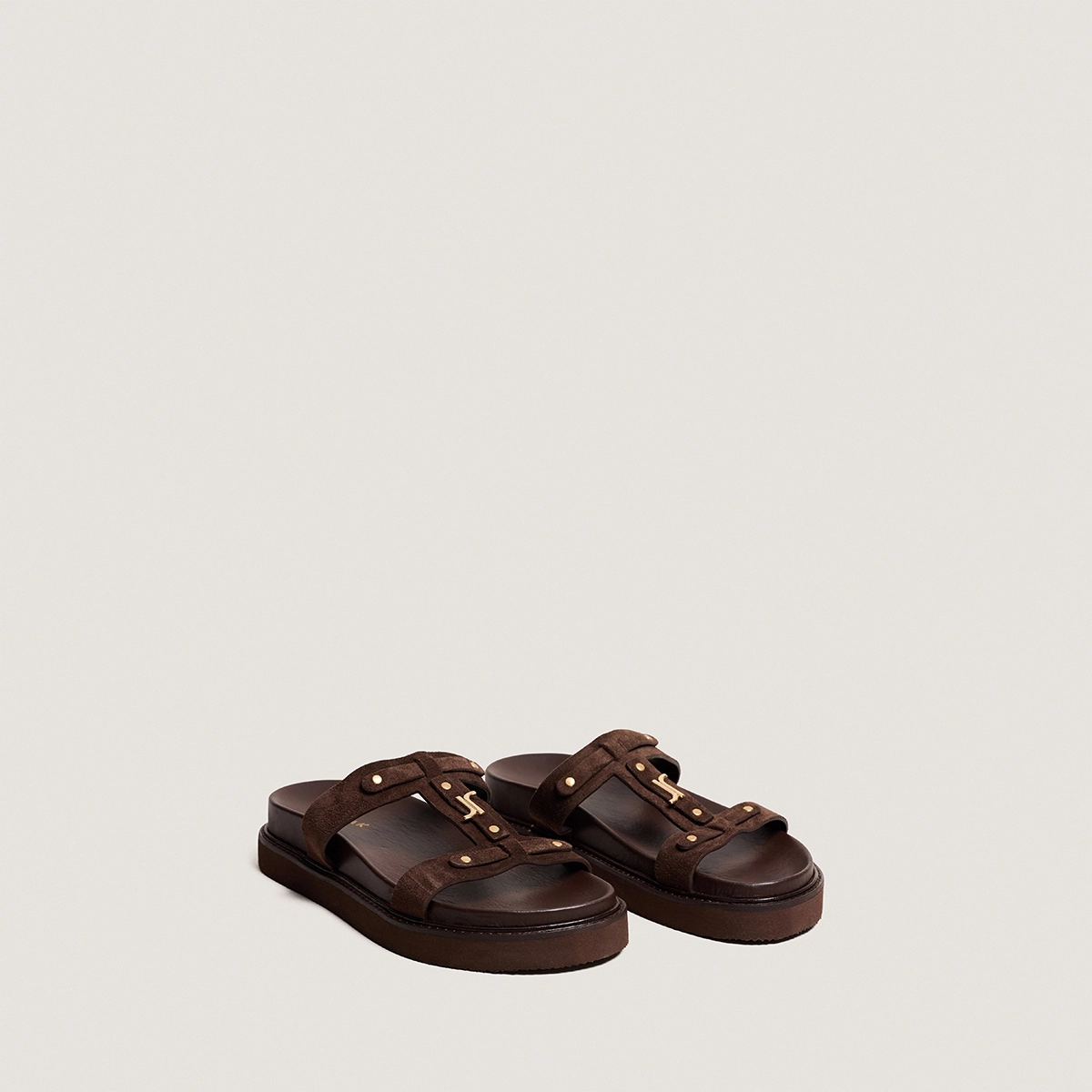 Platform sandals in brown split leather | LUANA