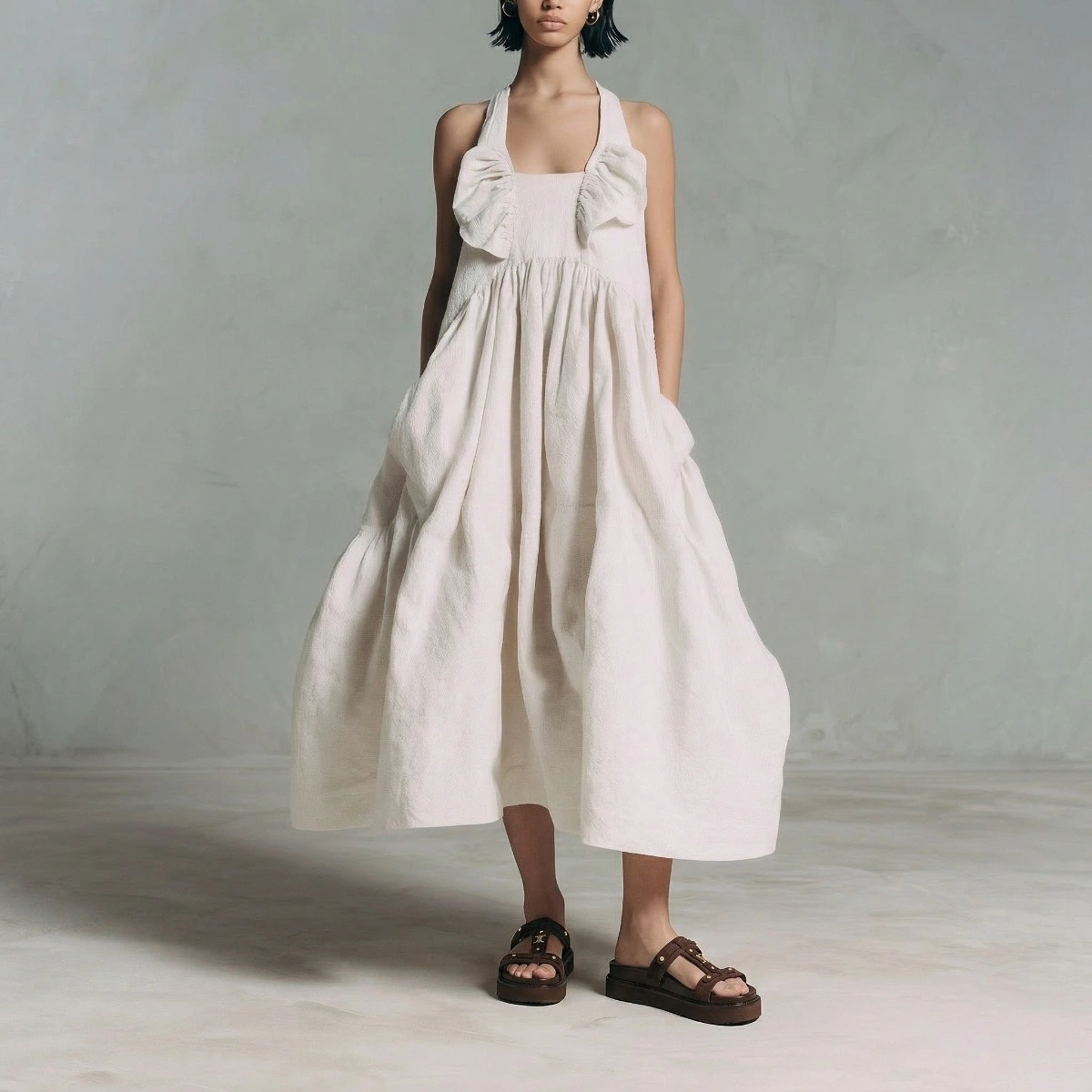 Platform sandals in brown split leather | LUANA