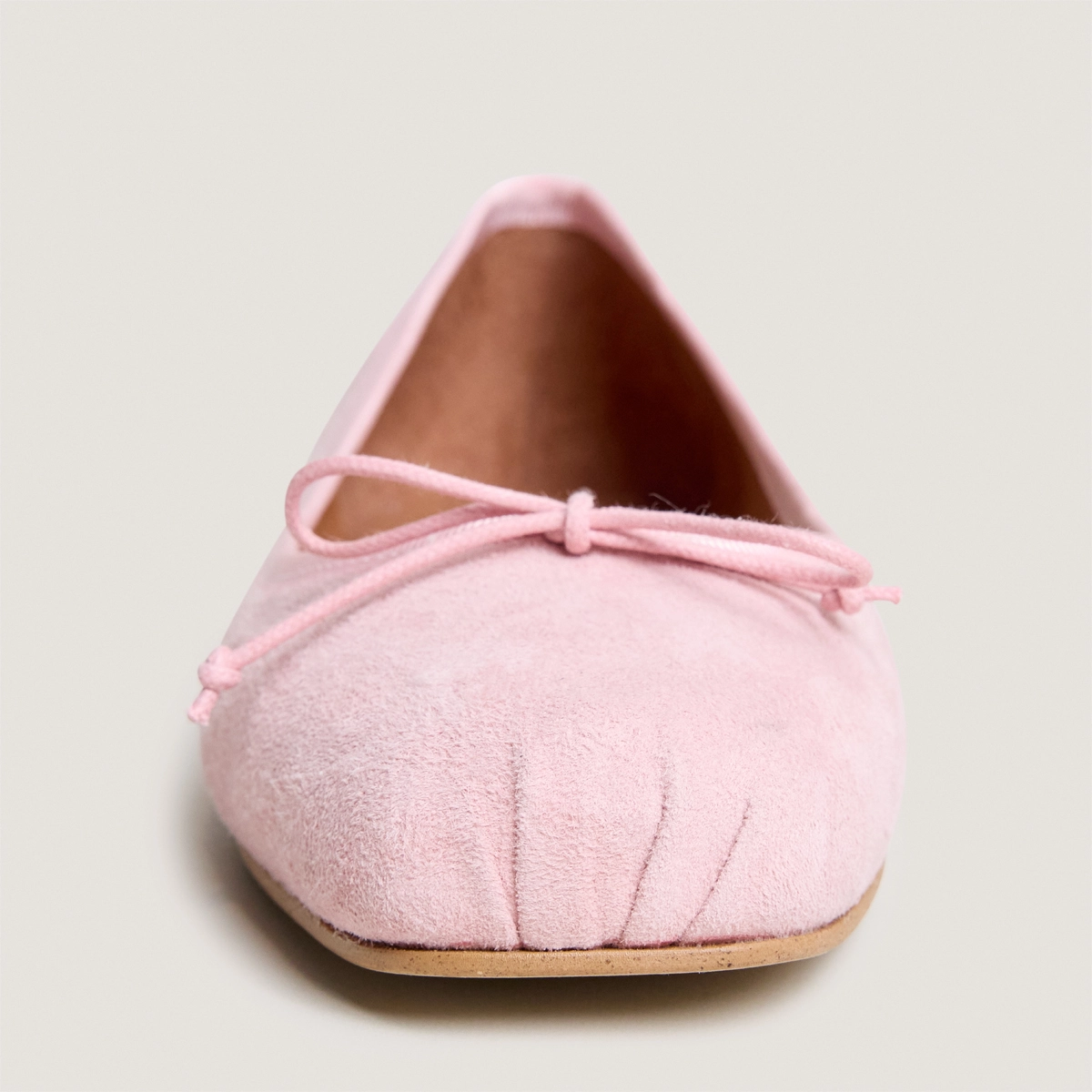 Square-toe ballet flats with laces in petal pink suede | DOMINE