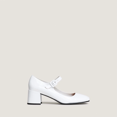 Heeled mary janes in white pleated patent leather | dittus